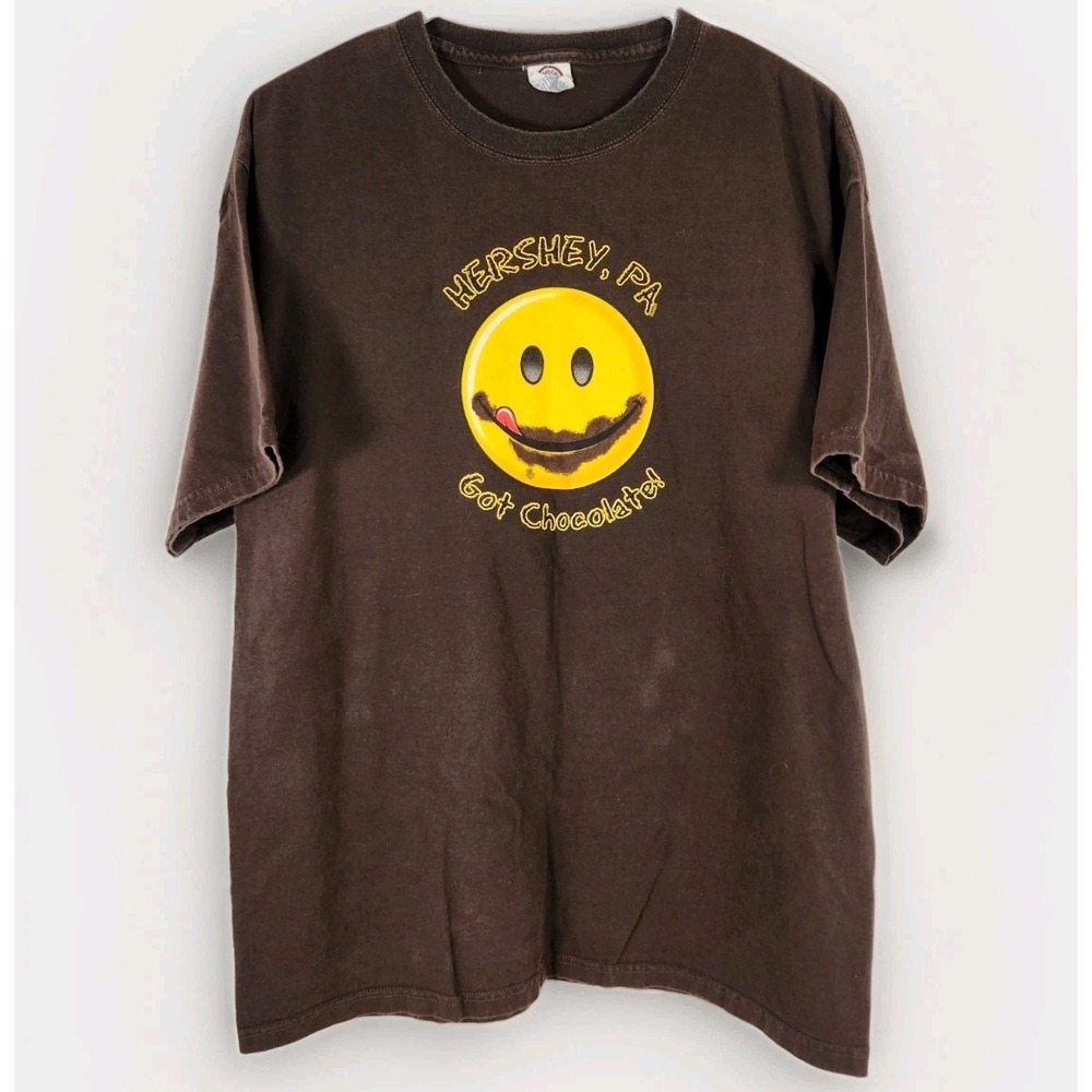 Delta‎ Got Chocolate Hershey, PA Tshirt Smiley Face Chocolate Brown Men's Large